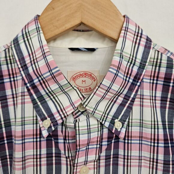 Brooks Brothers Button Down Long Sleeve Shirt Men's Size Medium Plaid Pink Blue - Picture 3 of 14